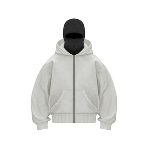 Wholesale High-Quality Custom Men's Hoodie Full Face Mask <b>Zip</b>-Up 100% Cotton 300g Knitted Breathable Eco-Friendly High-Quality - Product Image 6