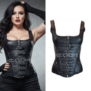 Corset COSH en cuir d'agneau véritable, boucles argentées robustes et fermeture éclair YKK sur le devant – Bretelles réglables - Product Image 1