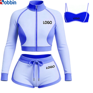 ชุดเซ็ต 3 ชิ้น ขายดีประจำฤดูร้อน ชุดวอร์มผู้หญิง สตรีทแวร์สั่งทำได้ เสื้อแจ็คเก็ตและกางเกงขาสั้นสีตัดกัน ชุดกีฬาสุดฮิต - Product Image 4