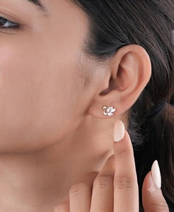 ต่างหูดีไซน์หงส์สุดน่ารักทันสมัย ประดับเพชรแล็บสีเหลืองทอง 14K รูปทรงมาร์คีส์ สำหรับผู้หญิงและเด็กผู้หญิง - Product Image 5