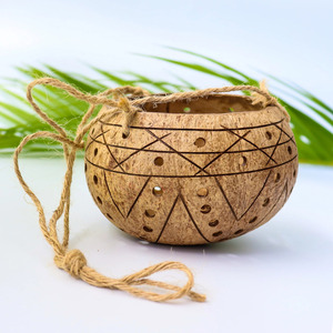 Maceta colgante con cuerda de coco, maceta decorativa de cáscara de coco, macetas para plantas de exterior. - Product Image 6