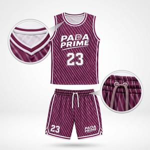 Ensemble maillot et short de basket-ball unisexe, numéro 23, violet avec rayures blanches, polyester respirant - Product Image 5