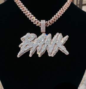 Mens 925 Silver Moissanite Custom <b>Name</b> Pendant Cuban <b>Chain</b> Iced Statement Necklace Personalised Hip Hop Gift for Men - Product Image 6