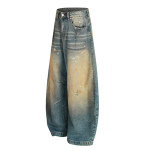 Jean unisexe 100 % coton, séchage rapide, taille haute, coupe droite, style ample, broderie, plusieurs couleurs, style vintage, poids lourd - Product Image 2