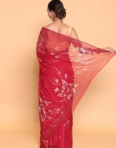 KV <b>Red</b> Colour Chinon Fabric Saree With Unstitched <b>Blouse</b> - Product Image 4