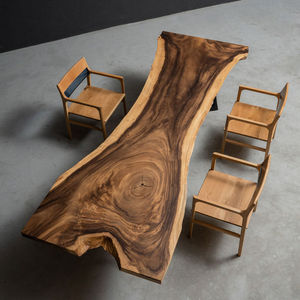 Handmade <b>Solid</b> <b>Wood</b> Live Edge Rectangle Dining <b>Table</b> with Metal Legs Modern Rustic Design for Apartment Use - Product Image 1