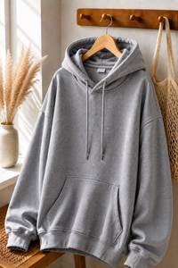 Sweat-shirt à capuche pour homme, coupe classique, gris uni, en molleton de coton, décontracté, avec poches, pour l'hiver, imprimé numériquement, brodé - Product Image 2