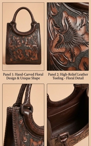 Bolso de Mano Tipo Hobo de Cuero Genuino de Lujo, Hecho a Mano y Bordado, con Diseño Floral Vintage, para Uso Diario y Viajes - Product Image 3