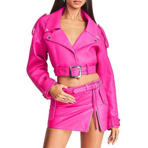 Vestes en cuir pour femmes au design unique, coupe-vent, couleur unie, vestes en cuir courtes tendance pour femmes - Product Image 1