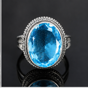 Natural Blue Topaz <b>Ring</b> 925 Sterling <b>Silver</b> Handmade Oval Gemstone <b>Ring</b> Vintage <b>Statement</b> Jewelry for Women - Product Image 1