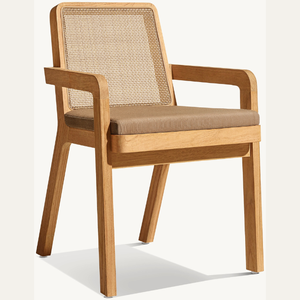 Chaises en teck en promotion avec accents en rotin de bonne qualité, style moderne et épuré, idéales pour les terrasses extérieures - Product Image 5