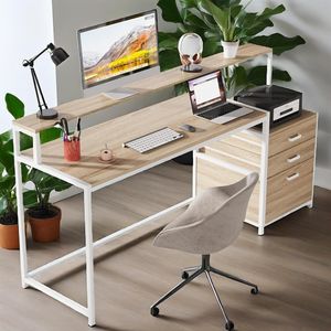 63-Inch Ergonomic Office Ergonomic Office Desk Monitor Stand Industrial <b>Computer</b> <b>Table</b> Printed with File Drawer Cabinet - Product Image 5