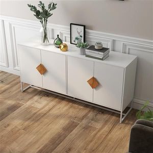 Solid Wood Living Room Cabinets Special Shape Sideboard with 4 Doors and Double Storage Square Handle Design - Product Image 6