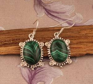 Pendientes Colgantes de Malaquita Hechos a Mano, Plata de Ley, Piedra Preciosa Verde Natural, Joyería Boho, Regalo de Moda para Mujer - Product Image 1