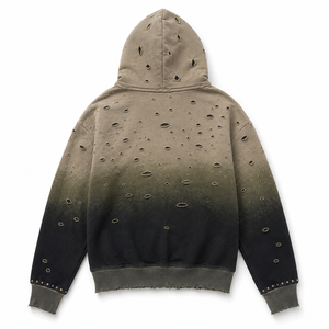 Sudadera con capucha y cremallera para hombre, corte regular, teñido degradado, letras frontales con corte, algodón tejido ecológico, ropa de invierno, servicio OEM - Product Image 6