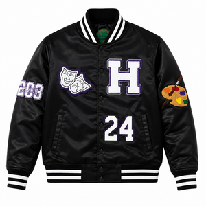 Blouson Bomber Varsity Personnalisé en Toile Enduite OEM, Fin, Printemps, Fermeture Éclair, Col Montant, Imperméable, Coupe-Vent - Product Image 1