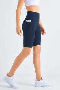Shorts de sport d'été taille haute pour femmes, personnalisables en gros, élastiques, pour yoga, course et fitness, effet push-up, couleur unie - Product Image 4