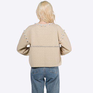 Jersey personalizado para mujer, fabricantes de ropa, ropa de moda, jersey con capucha, jersey de manga larga con adorno de perlas - Product Image 2