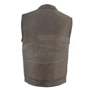 Col montant nouveau Design cuir moto gilet couleur unie en vrac quantité cuir moto gilet - Product Image 3