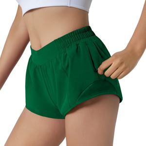 Pantalones cortos deportivos de gimnasio de cintura alta para mujer, pantalones cortos para correr de secado rápido, bolsillos con cremallera, transpirables, 100% poliéster para entrenamientos atléticos - Product Image 4