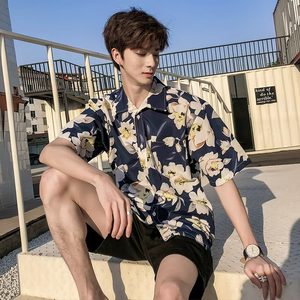 เสื้อเชิ้ตพิมพ์ลายฮาวายสำหรับผู้ชาย สไตล์อินเทอร์เน็ตเซเลบริตี้ แฟชั่นเท่ๆ ใส่ไปเที่ยวทะเล ทรงหลวม ไซส์ใหญ่ แขนสั้น หล่อๆ - Product Image 4