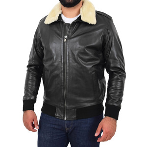 Leather <b>Jacket</b> For <b>Men</b> New Arrival Winter Fashion Design <b>Men</b> Custom Leather Bomber <b>Jacket</b> With <b>Fur</b> Collar - Product Image 1