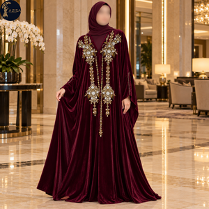 Tela de Terciopelo Rojo Vino con Bordado Floral de Cristales Dorados y Plateados |   Panel Frontal Textil con Cuentas Decorativas para Abaya y Vestido de Noche - Product Image 3