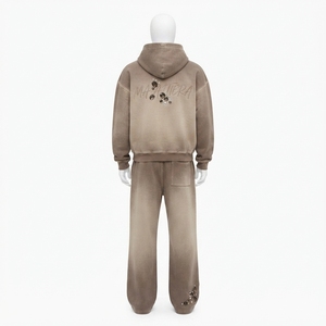 Conjunto de Sudadera con Capucha y Pantalones Anchos de Felpa Marrón Lavado para Hombre, Estilo Urbano, Venta al por Mayor OEM - Product Image 3