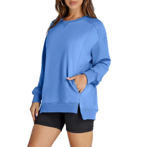 High Quality Women's Hip Hop Crewneck Pullover Sweatshirt <b>Set</b> Solid Color 100% Cotton Winter <b>Knitting</b> 2-Piece Shorts <b>Set</b> - Product Image 1