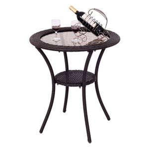 Tavolino da Caffè Rotondo da Esterno in Rattan con Ripiano Inferiore - Product Image 5