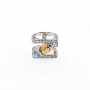 925 Sterling Silver Natural <b>Citrine</b> Blue Topaz <b>Ring</b> Rhodium Plated OEM ODM Fine Jewelry - Product Image 2