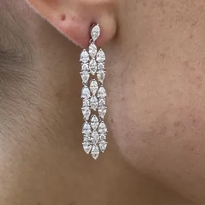 Boucles d'oreilles en diamant cultivé en laboratoire de 4,48 carats, forme poire, marquise, ronde, E-F VS1, or blanc 14 carats, bijoux de luxe - Product Image 2