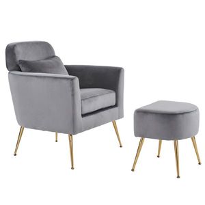 Poltrona da Interno in Flanella Grigio Scuro Semi-Smontabile con Piedini e Pedali Dorati per Soggiorno - Product Image 4