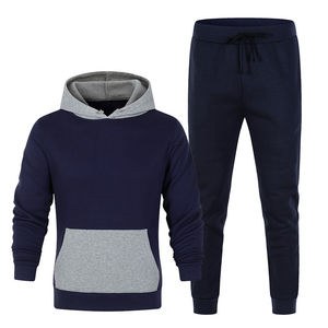 Conjunto Deportivo Unisex con Capucha en Negro y Azul, Sudadera Larga Informal, Pantalones Deportivos con Cordón, Color Sólido, Algodón/Poliéster - Product Image 6