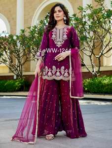 Conjunto de traje Sharara elegante y a la moda, completamente cosido, listo para usar, con top Sharara y dupatta, atuendo étnico premium para mujeres, ideal para fiestas. - Product Image 3