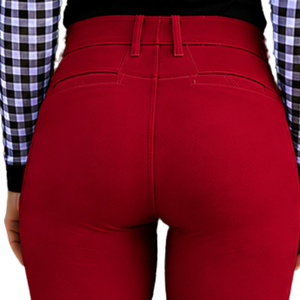 Pantalon d'équitation pour femme rouge cramoisi, taille haute, extensible, avec grip aux genoux, pour l'entraînement et la compétition - Product Image 6
