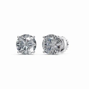 Minimalist 925 Silver Diamond Stud <b>Earrings</b> Round Brilliant Cut Claw Setting Screw <b>Back</b> Unisex Everyday Wear - Product Image 3