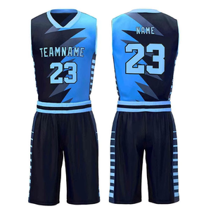 Ensemble de maillots de basket-ball unisexe bleu noir, impression par sublimation, polyester respirant, uniforme sportif pour adultes - Product Image 1