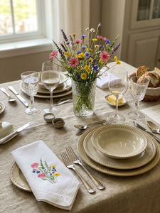 Serviettes de table carrées en coton personnalisées, motif fleurs sauvages brodé, ourlet festonné, personnalisables pour la maison, l'hôtel, les mariages, les fêtes - Product Image 3