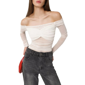 Haut court tricoté pour femme, épaules dénudées, couleur unie, froncé, sans manches, coupe ajustée, respirant, style streetwear, printemps-été - Product Image 2
