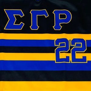 เสื้อเบสบอลลายทางสีดำ Sigma Gamma Rho SGRho 22 สีน้ำเงินทอง เสื้อผ้ากรีกพรีเมียมสำหรับผู้หญิง เสื้อเจอร์ซีย์มีสไตล์ - Product Image 6