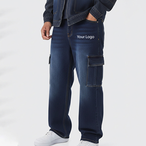 Pantalones Vaqueros de Diseño Moderno Estilo Hip Hop con Bolsillos Laterales, Pantalones Casuales de Mezclilla Lavada a la Piedra, Corte Recto para Hombre - Product Image 4