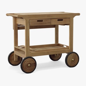 Chariot de service en teck massif avec tiroirs et roulettes, chariot de bar de luxe pour hôtel, chariot à boissons et d'accueil pour terrasse extérieure - Product Image 1