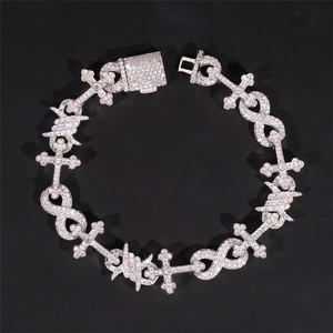 Pulsera de tenis de lujo para hombre, chapada en plata, estilo Hip Hop, con diseño geométrico de cruz, infinito, cardos y espinas, y piedras de moissanita - Product Image 2