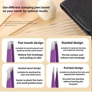 Juego de Pinzas para Cejas Multifuncionales de Acero Inoxidable Morado, Hechas a Mano, Punta Inclinada, Diseño Duradero, Estilo Moderno, 4 Piezas, Estuche para Pinzas - Product Image 3
