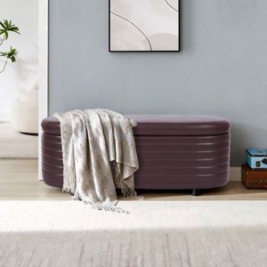 Brown PU Leather Modern Upholstered <b>Storage</b> Bench End of Bed <b>Stool</b> for Living Room Entryway Bedroom - Product Image 1