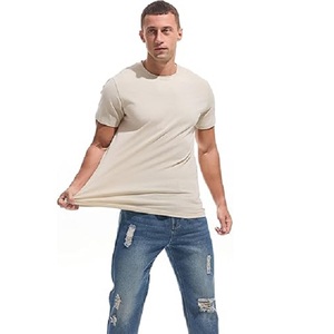 เสื้อยืดคอกลมแขนสั้นทรงเข้ารูปผ้าฝ้ายถัก 100% สำหรับผู้ชาย แบรนด์ OEM ผลิตตามสั่ง สีเบจล้วน น้ำหนัก 180 กรัม ผ้ากันยับ ระบายอากาศได้ดี - Product Image 2