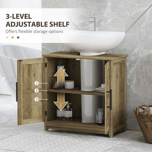 Mobiletto da bagno con lavabo a colonna in stile rustico, grigio chiaro, 30 cm di larghezza, con 2 ante scorrevoli e ripiano regolabile - Product Image 6