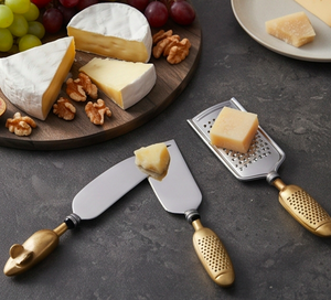 3 Piece Stainless Steel <b>Cheese</b> Knife Set With Gold Mouse Shaped Handles Spreader <b>Grater</b> Tools For Kitchen Use - Product Image 6