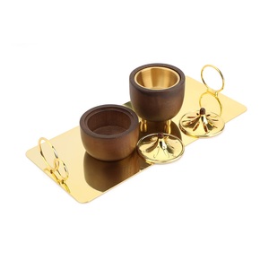 Encensoir en bois du Moyen-Orient avec couvercle en laiton et plateau en métal doré pour l'aromathérapie - Product Image 2